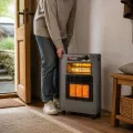 Інфрачервоний обігрівач Domotec MS-6607 газ 4200 Вт + електро 1200 Вт • Комбінований підлоговий нагрівач з п'єзопідпалом, кварцовими елементами та колесами для дачі й майстерні