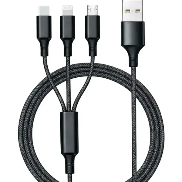 Кабель 3 в 1 26X-202 USB-A 1,2 м черный • Зарядный кабель 26X-202 Type-C Lightning Micro USB до 6A для быстрой зарядки и передачи данных