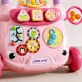 Каталка-ходунки з ігровою панеллю MA570pink, рожева з фіолетовою ручкою • Дитяча штовхалка для перших кроків: піаніно на 3 режими, сортер, шестерні, 4 кульки