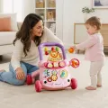 Каталка-ходунки з ігровою панеллю MA570pink, рожева з фіолетовою ручкою • Дитяча штовхалка для перших кроків: піаніно на 3 режими, сортер, шестерні, 4 кульки