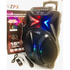 Колонка аккумуляторная 15 дюймов Акустика музыкальная с микрофоном мобильная на колесиках ZPX-7783 150W Колонка аккумуляторная 15 дюймов Акустика музыкальная с микрофоном мобильная на колесиках ZPX-7783 150W