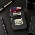 Компактний гаманець-картхолдер 26X-56 з RFID-захистом чорний • Гаманець для карток 26X-56 з відділенням для купюр, візитниця та тримач банківських карток