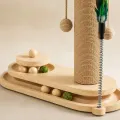 Комплекс-когтеточка для кошек KAT-02, 38×19×41,5 см • вертикальный столб в канате, 2 мячика на подвесе, перья и дорожка с шариком для игры дома