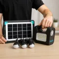 Комплект освітлення на сонячній панелі GDLITE GD-3PRO з трьома LED-лампами • резервне світло з ручним ліхтарем, акумулятором LiFePO4 5 А·год і USB-виходами для дачі, гаража, намету