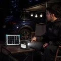 Комплект освітлення на сонячній панелі GDLITE GD-3PRO з трьома LED-лампами • резервне світло з ручним ліхтарем, акумулятором LiFePO4 5 А·год і USB-виходами для дачі, гаража, намету