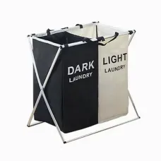 Корзина для белья раскладная сортировочная 2 секции Dark/Light 90 л • Органайзер для хранения и сортировки вещей