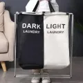 Корзина для белья раскладная сортировочная 2 секции Dark/Light 90 л • Органайзер для хранения и сортировки вещей
