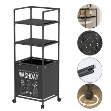 Корзина для белья в ванную с 2 полками 130х42х31 см черная • Напольный стеллаж-органайзер для белья и хранения вещей