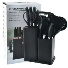 Кухонный набор ножей и аксессуаров Kitchenware Set, 20 предметов ∙ Инструменты для кухни с подставкой и разделочной доской