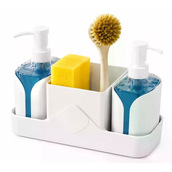 Кухонный органайзер Multifunctional Soap Dispenser 24×16 см с дозатором для мыла • Органайзер для раковины с дозатором моющего средства, держателем для губок и щеток