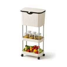 Кухонная тележка с урной для мусора для хранения и организации пространства • Многофункциональная этажерка для кухни на колесах