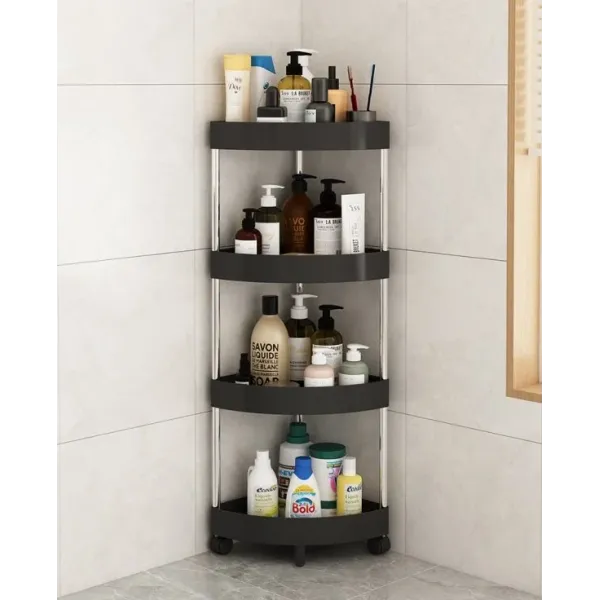 Угловой стеллаж-полочка для ванной комнаты ∙ Напольный органайзер на колесиках