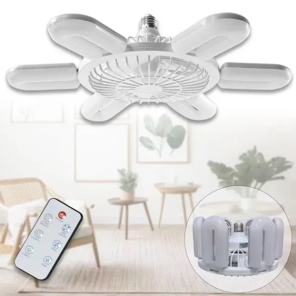 Лампа LED с вентилятором в патрон E27 AY1033 • Светодиодная лампа-вентилятор 2 в 1 с пультом, 3 режимами света и 3 скоростями для дома, кухни, дачи и офиса