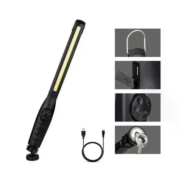 Фонарь BAILONG BL-821 COB с магнитом • Аккумуляторный светодиодный фонарик с USB-зарядкой, клипсой и широким боковым светом