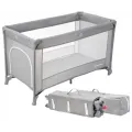 Кроватка-манеж детская Happy Traveller Basic серая • Складной манеж-кроватка для сна и игр малыша с матрасиком, боковым входом, москитной сеткой и колесами 126×66×72 см