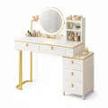 Макияжный стол с круглым LED-зеркалом и тумбой STL-MD 106 • Белый туалетный столик для макияжа, хранения косметики и спальни 120×140×40 см
