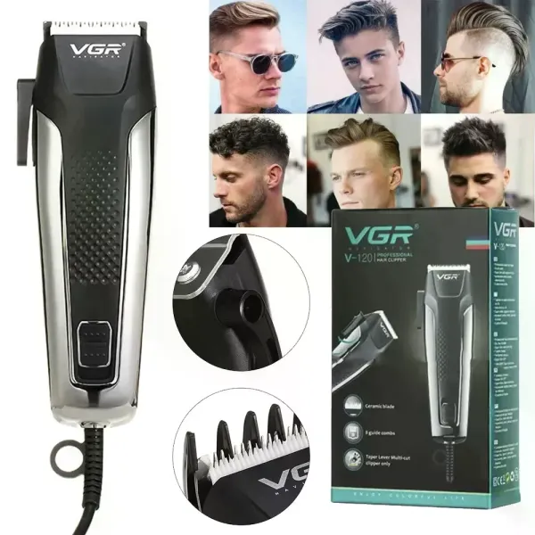 Машинка для стрижки VGR V-120 • Проводной триммер VGR V-120 для волос и бороды с 8 насадками 3–20 мм
