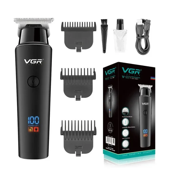 Машинка для стрижки VGR V-937 для волос и бороды • Аккумуляторный триммер для окантовки с T-образным ножом, LED-дисплеем и USB Type-C