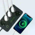 Сетевой фильтр HG-2505 на 5 розеток черный • Удлинитель 3 м с 4 USB, Type-C, выключателем и заземлением для дома и офиса