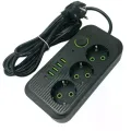 Сетевой фильтр Power Socket F09U 2500 Вт 2 м черный • Удлинитель Power Socket F09U на 3 розетки с 4 USB, PD Type-C и выключателем