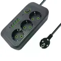 Сетевой фильтр Power Socket F09U 2500 Вт 2 м черный • Удлинитель Power Socket F09U на 3 розетки с 4 USB, PD Type-C и выключателем