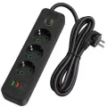 Сетевой удлинитель 26X-363 с USB и Type-C • Электрический сетевой фильтр-удлинитель 26X-363 на 3 розетки 220V с кабелем 3 м и выключателем для дома и офиса черный