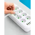 Сетевой удлинитель-фильтр PNS-02/D10 белый 5 м с LED-индикатором, 4 USB и PD Type-C • Разветвитель питания 10–220V для дома, офиса и техники