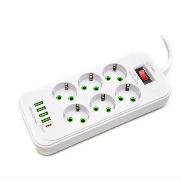 Сетевой удлинитель-фильтр PNS-03/D6 белый 3 м с LED-индикатором, 4 USB и PD Type-C • Разветвитель питания 6–220V для дома, офиса и зарядки гаджетов