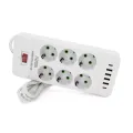 Сетевой удлинитель-фильтр PNS-03/D6 белый 3 м с LED-индикатором, 4 USB и PD Type-C • Разветвитель питания 6–220V для дома, офиса и зарядки гаджетов