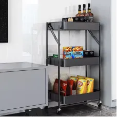 Металлическая этажерка на колесиках Sliding shelf 2011 • Передвижная складная стойка с тремя полками для аксессуаров
