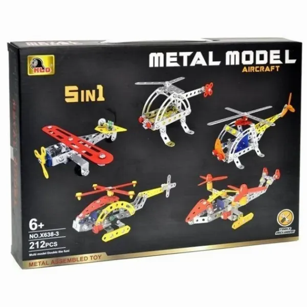 Металлический винтовой конструктор X638-3, 212 деталей · Детский конструктор 5 в 1 для сборки вертолетов и самолета