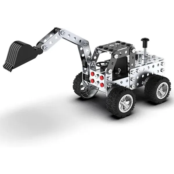 Металлический конструктор Экскаватор ∙ Детский винтовой инженерный конструктор с металлическими деталями, 204 элемента