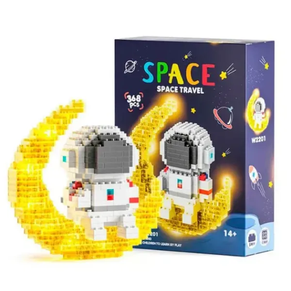 Мини конструктор Space Travel Астронавт на Луне с LED подсветкой и встроенным аккумулятором, 368 деталей