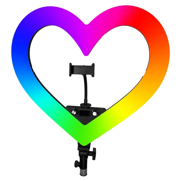 Многоцветная кольцевая селфи-лампа RGB «Сердце» с держателем телефона 33 см
