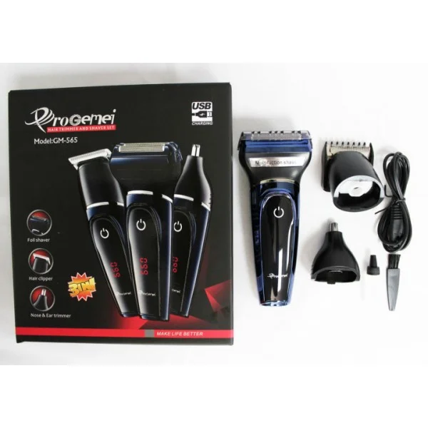 Мужской триммер 3 в 1 Gemei GM-565 для стрижки волос бритья бороды носа ушей
