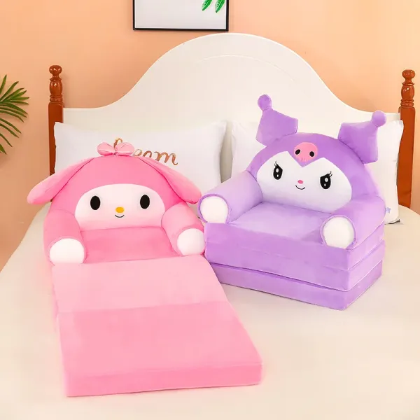 Мягкое детское кресло - трансформер Kuromi pouf 3 в 1 Плюшевый раскладной диван - кровать с мультяшной подушкой Куроми для детей