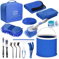 Набор для мойки авто 16 в 1 с ведром и щётками • Комплект для детейлинга салона и кузова с микрофиброй и аксессуарами в сумке Набор для мойки авто 16 в 1 с ведром и щётками • Комплект для детейлинга салона и кузова с микрофиброй и аксессуарами в сумке