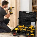 Набор инструментов KAR223 5в1 48V желтый • Аккумуляторный комплект KAR223 48V 6.0Ah с 4 АКБ, 2 зарядками, шуруповертом, гайковертом, перфоратором, болгаркой и отрезной машиной
