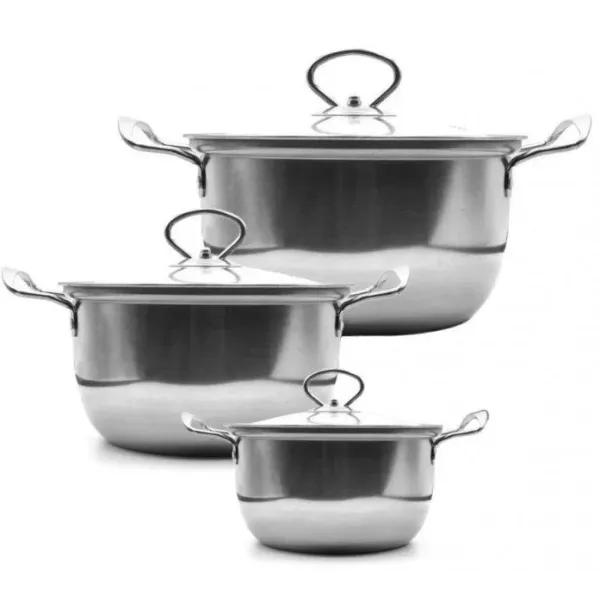 Набор кастрюль Unique UN-5074 ∙ Кастрюли из нержавеющей стали с термостойкими стеклянными крышками, 6 предметов