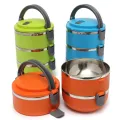 Набор контейнеров емкостей для хранения продуктов Lunchbox Three Layers Ланчбокс для еды из нержавеющей стали 2 в 1