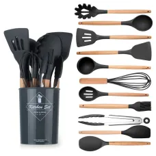 Набор кухонных принадлежностей Kitchen Set, 12 предметов ∙ Силиконовые аксессуары для кухни с подставкой