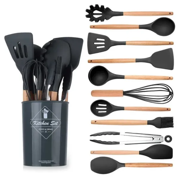 Набор кухонных принадлежностей Kitchen Set, 12 предметов ∙ Силиконовые аксессуары для кухни с подставкой