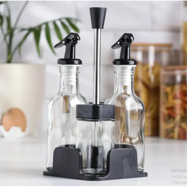 Набор кухонных емкостей для специй, масла и уксуса ∙ Кухонный органайзер на подставке Spice Jar