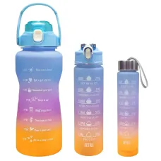 Набор бутылок для воды 300+900+2000 мл • Комплект из 3-х многоразовых бутылок из пищевого пластика