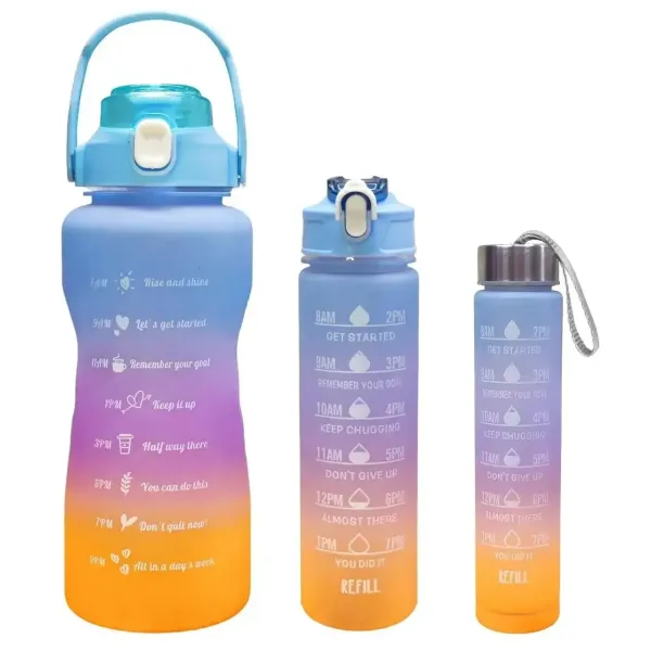 Набор бутылок для воды 300+900+2000 мл • Комплект из 3-х многоразовых бутылок из пищевого пластика