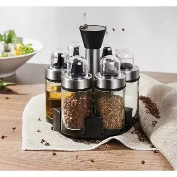 Набор стеклянных емкостей для специй · Спецовница на подставке 6 баночек в наборе