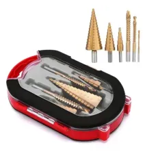 Набор ступенчатых сверл по металлу с титановым покрытием в кейсе • Портативный набор из 6 сверл