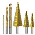 Набор ступенчатых сверл по металлу с титановым покрытием в кейсе • Портативный набор из 6 сверл