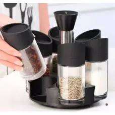 Набор емкостей для специй Especia, 6 баночек на подставке ∙ Карусель для приправ - спецовница ∙ Черная