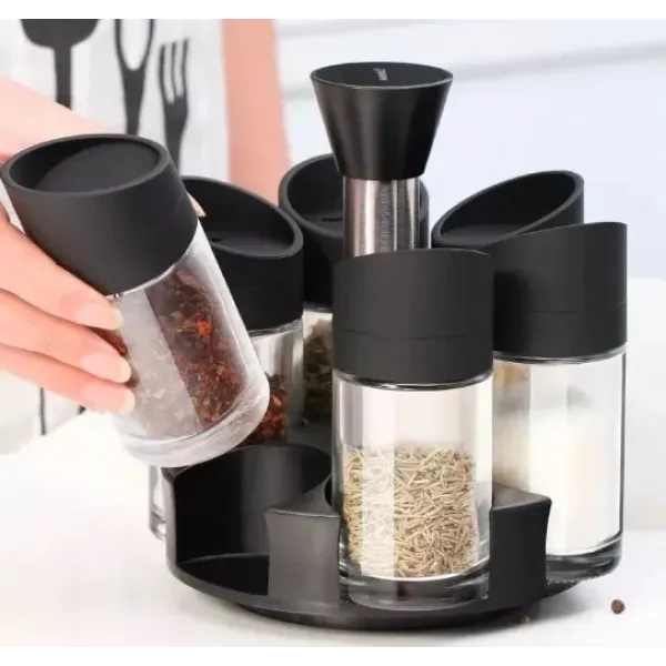 Набор емкостей для специй Especia, 6 баночек на подставке ∙ Карусель для приправ - спецовница ∙ Черная